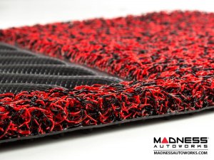 FIAT 124 Floor Mats - All Weather - Rubber Woven Carpet - Black + Red 